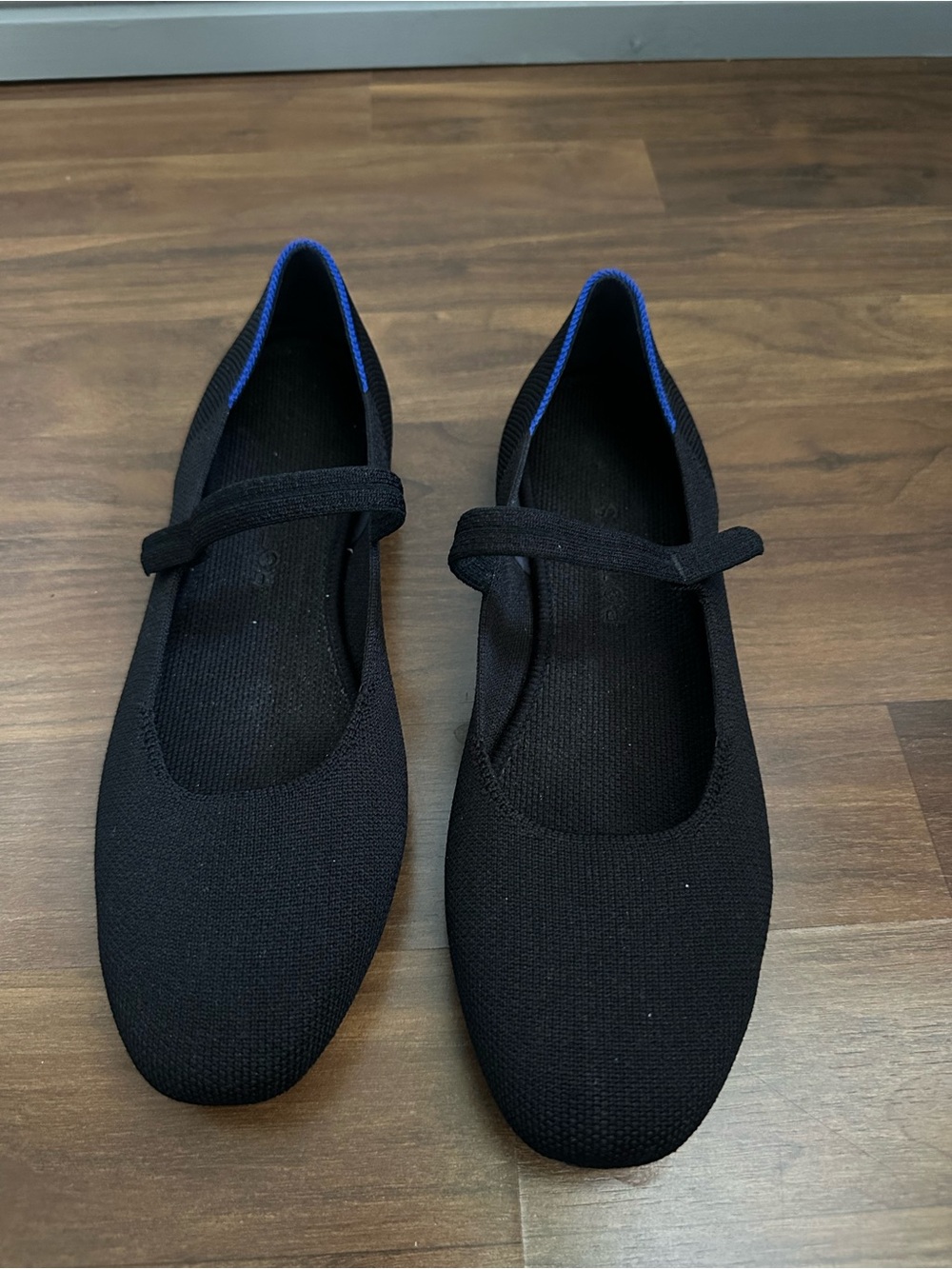 Rothy's Black Knit Flats with Blue Trim